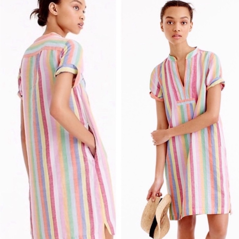 NWOT J Crew beachy striped linen blend dress XXS